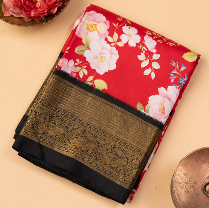 Kanchipuram Silk Floral Printed Red Saree