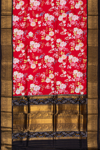 Kanchipuram Silk Floral Printed Red Saree