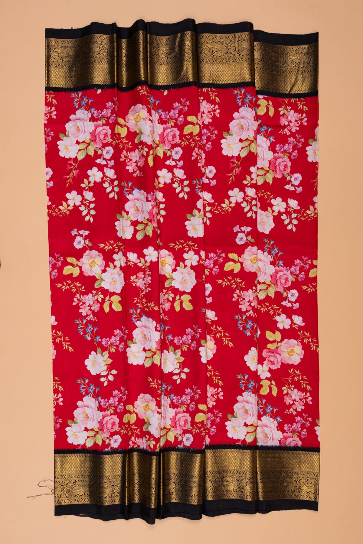 Kanchipuram Silk Floral Printed Red Saree