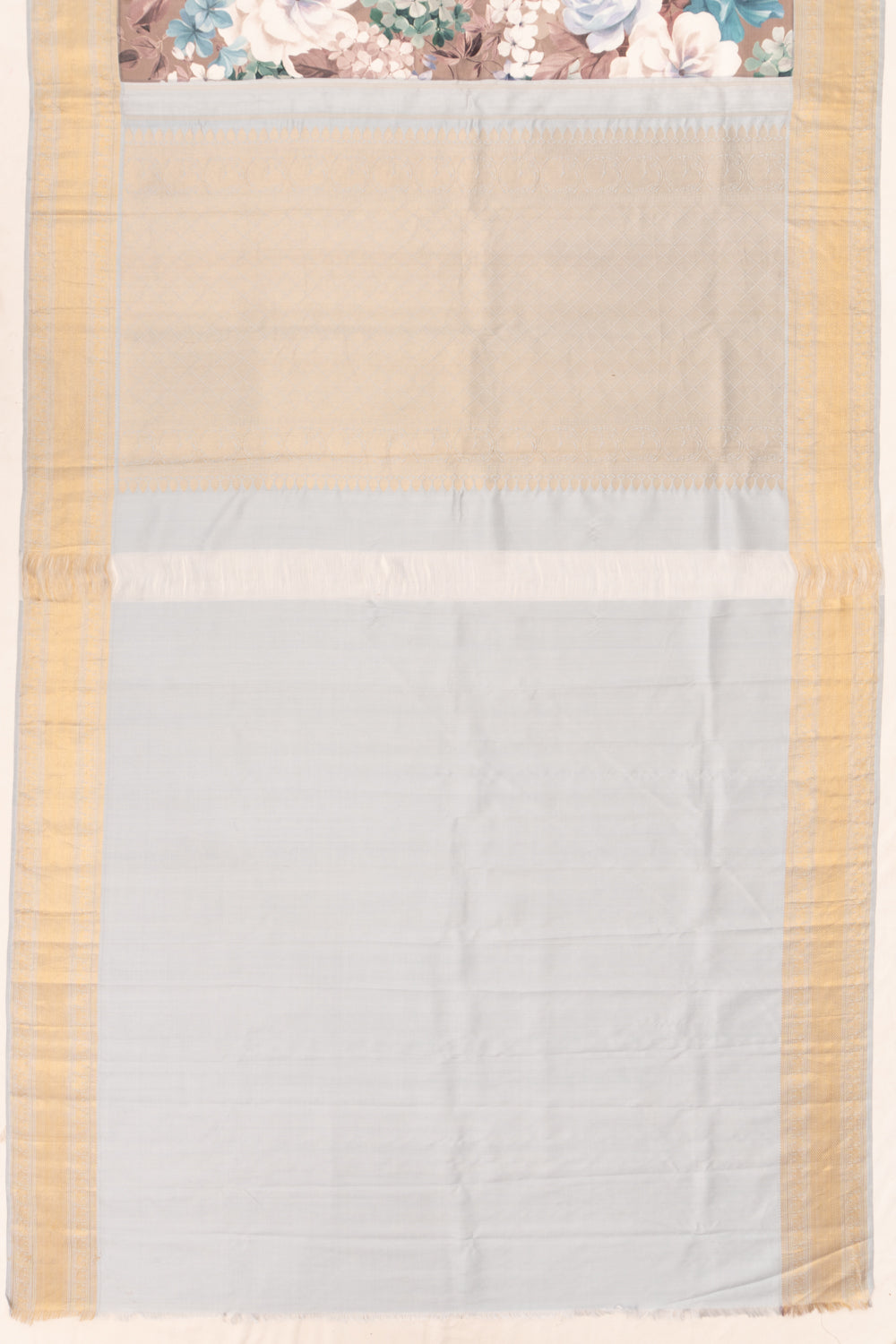 Kanchipuram Silk Printed Pastel Brown Saree