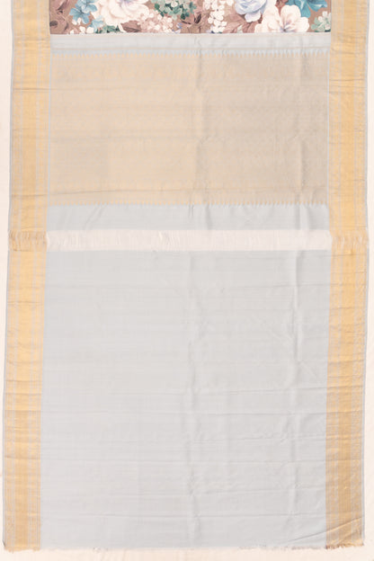 Kanchipuram Silk Printed Pastel Brown Saree