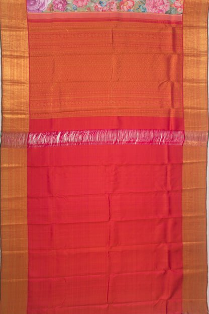 Kanchipuram Silk Floral Printed Green Saree
