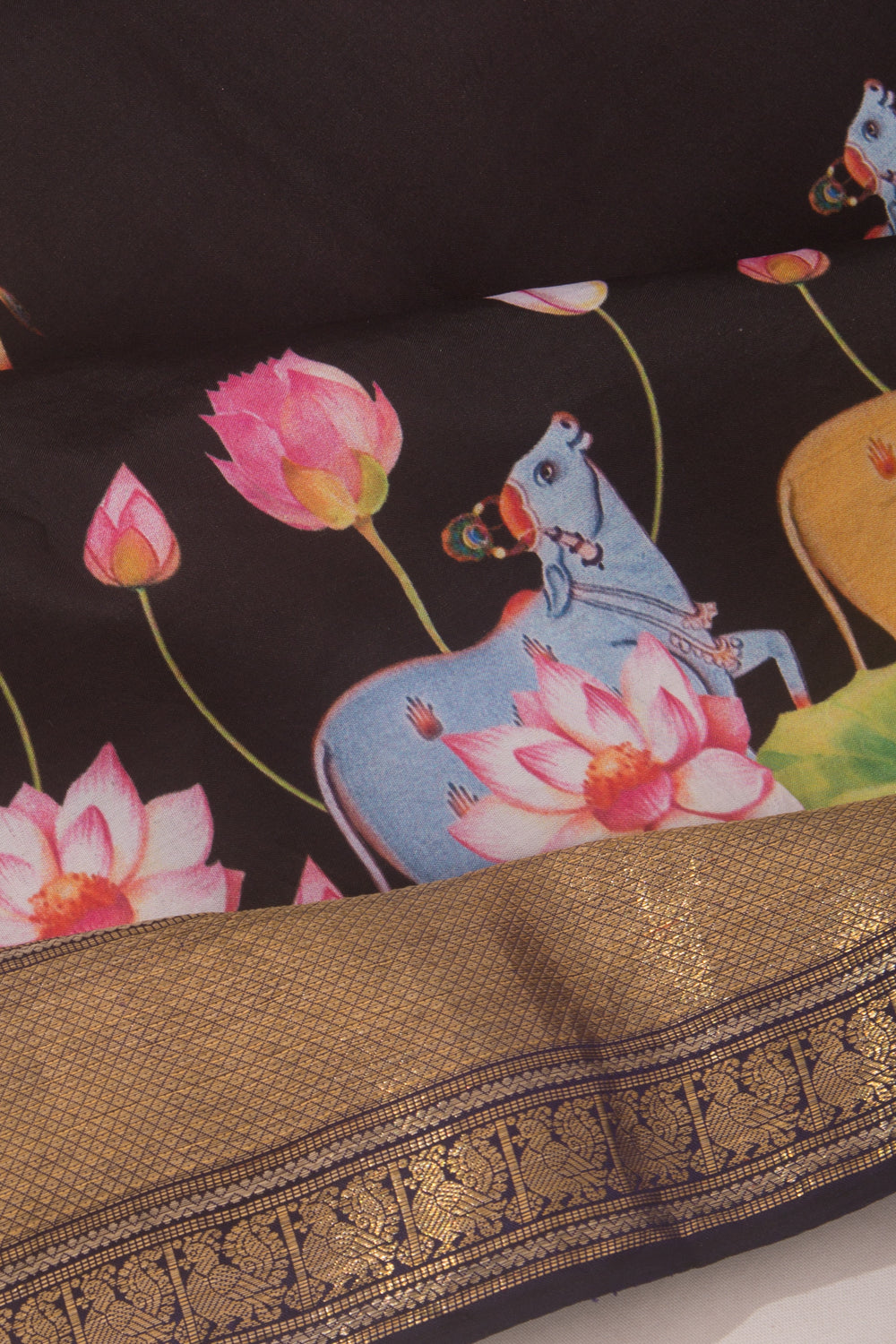 Kanchipuram Silk Pichwai Printed Black Saree