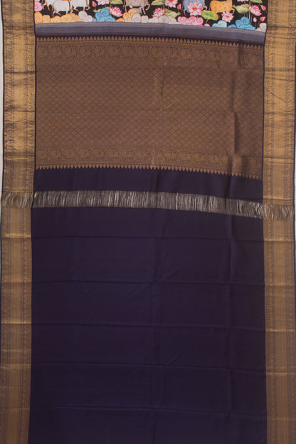 Kanchipuram Silk Pichwai Printed Black Saree
