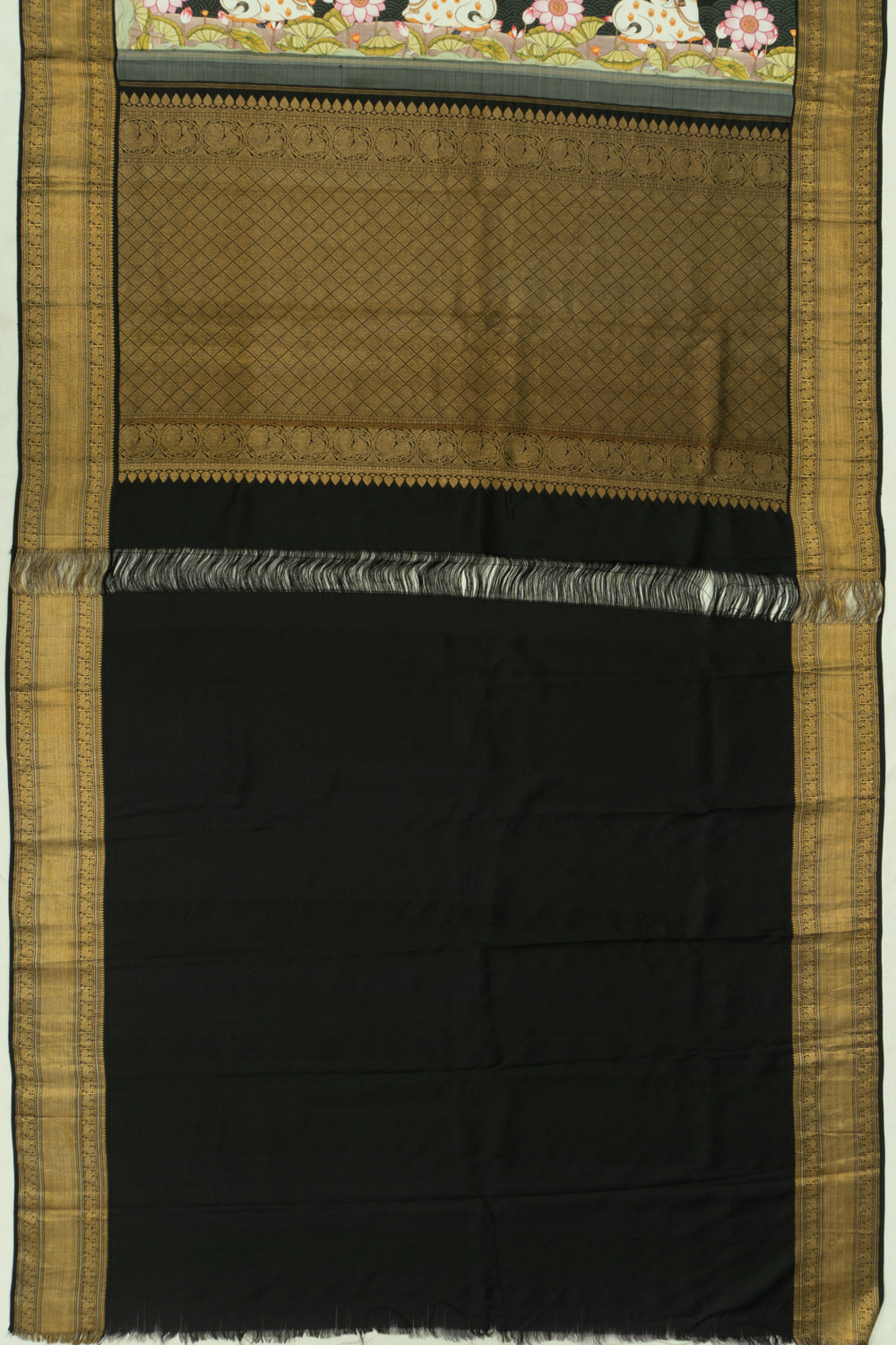 Kanchipuram Silk Pichwai Printed Black Saree