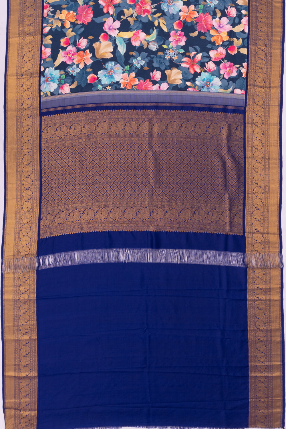 Kanchipuram Silk Printed And Butta Blue Saree
