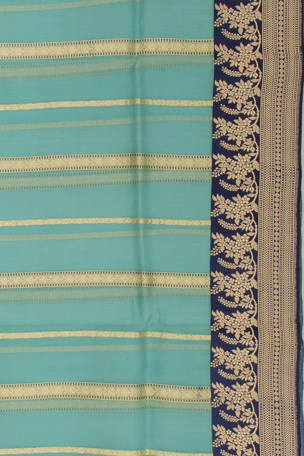 Banarasi Kora Organza Vertical Lines Blue Saree