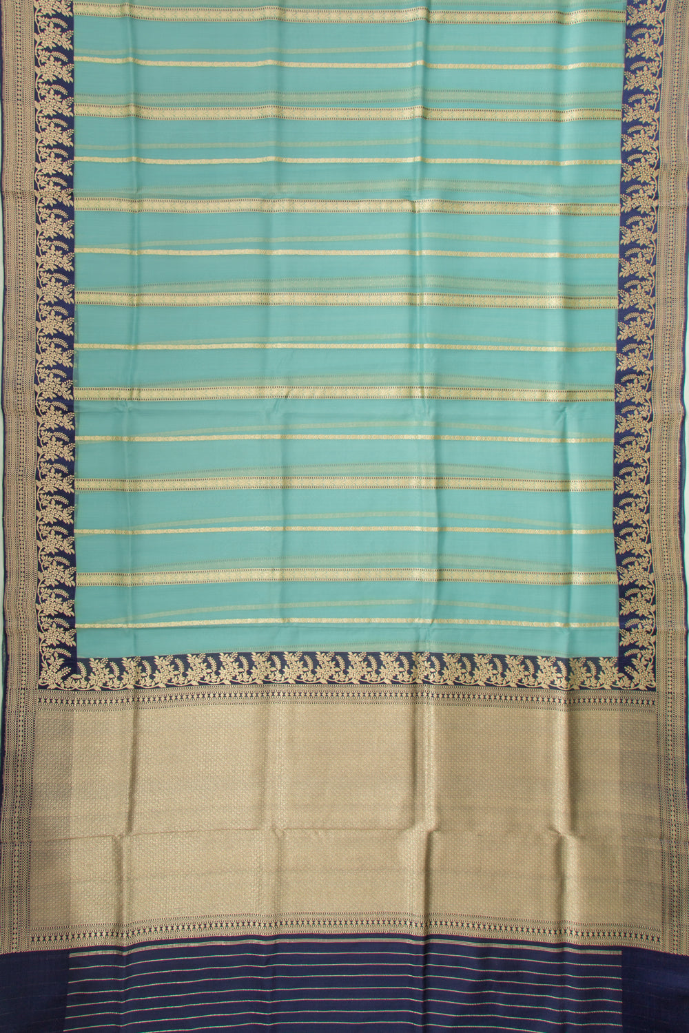 Banarasi Kora Organza Vertical Lines Blue Saree