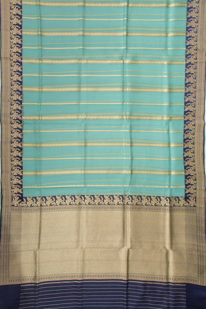 Banarasi Kora Organza Vertical Lines Blue Saree