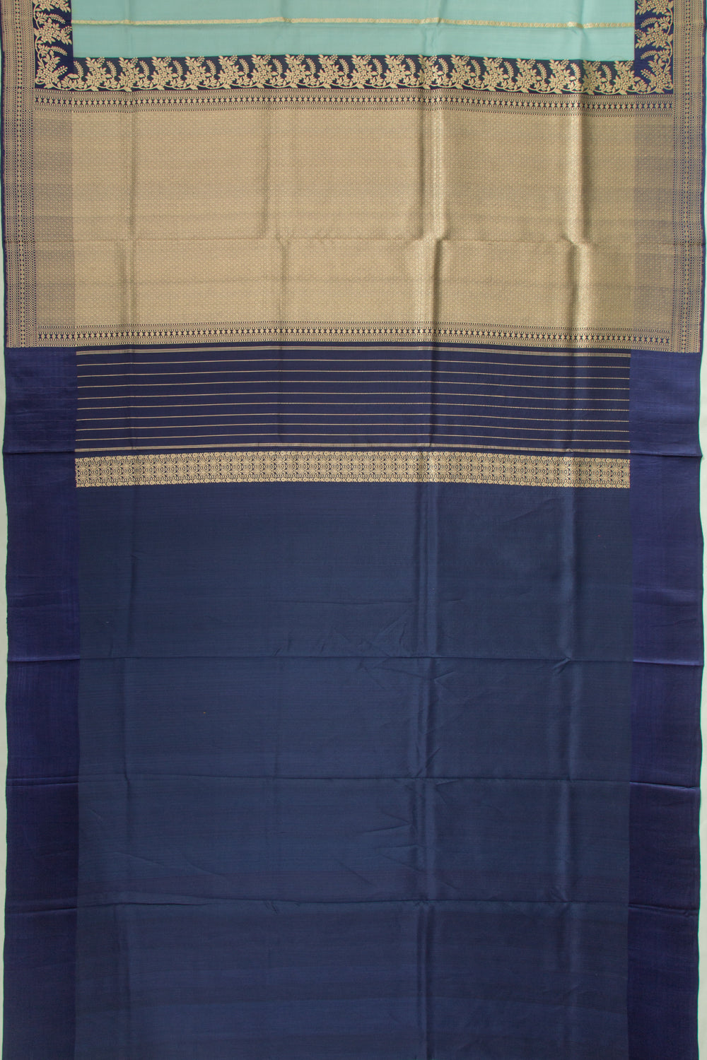 Banarasi Kora Organza Vertical Lines Blue Saree