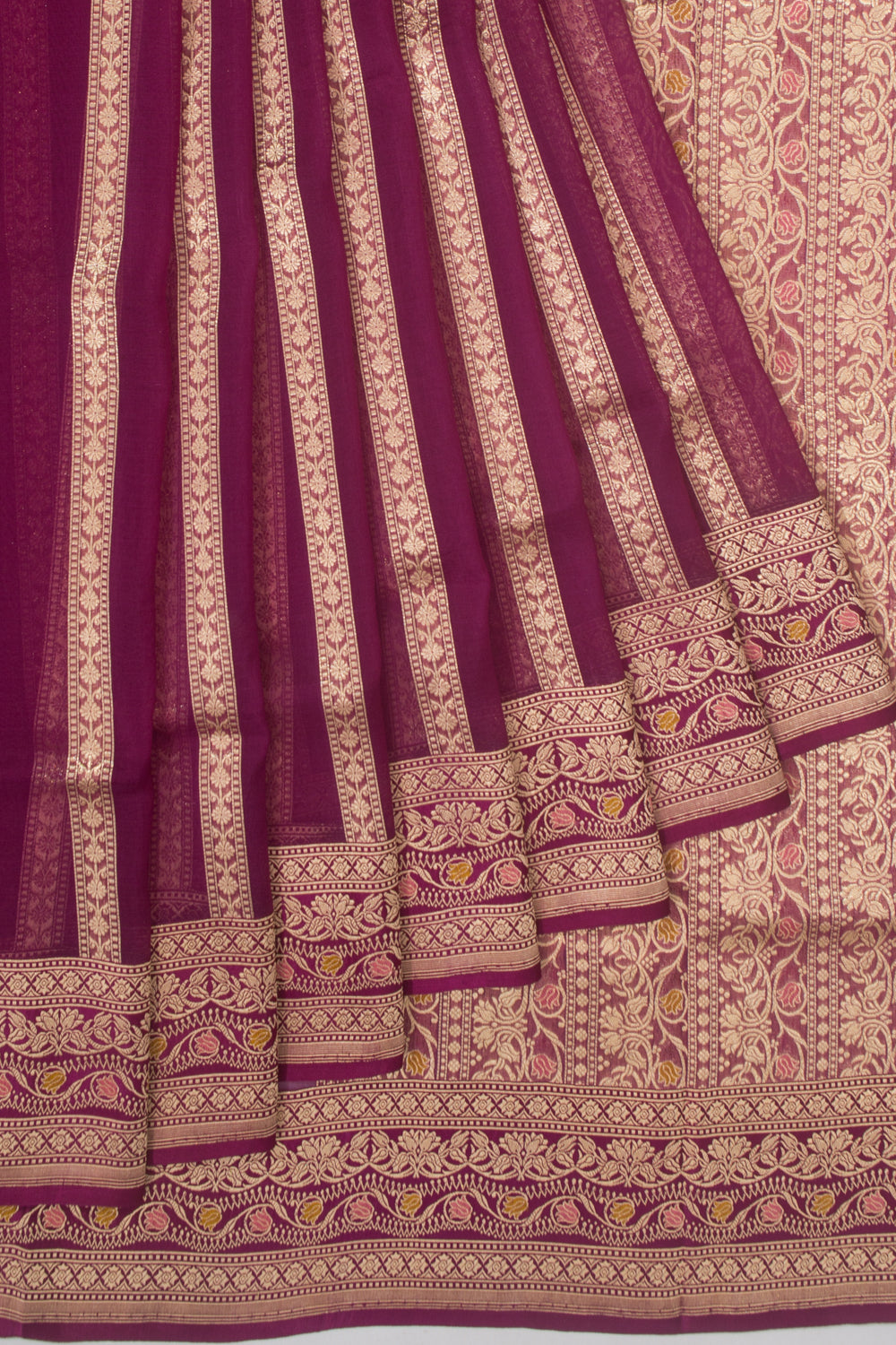 Banarasi Kora Organza Vertical Lines Purple Saree