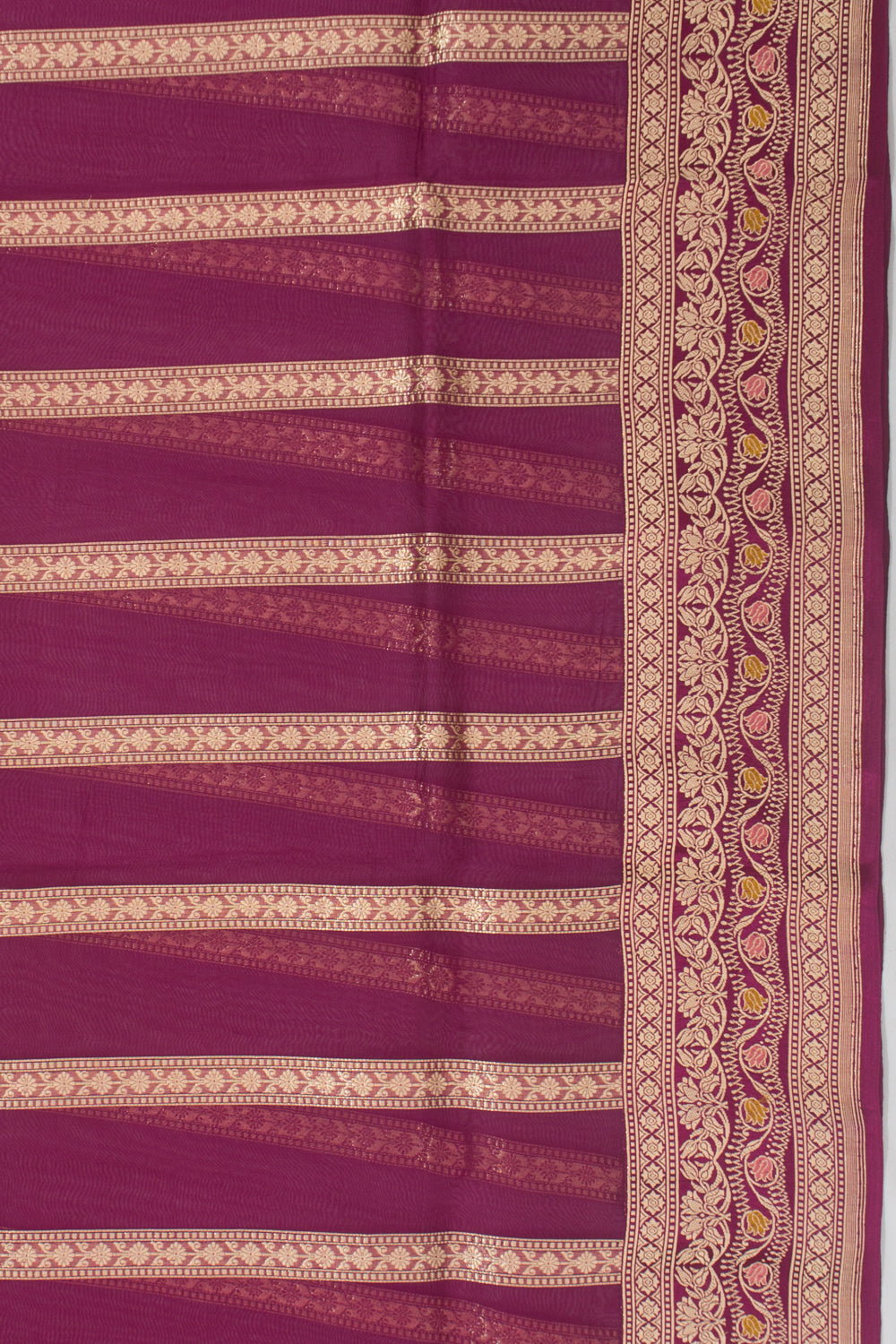 Banarasi Kora Organza Vertical Lines Purple Saree