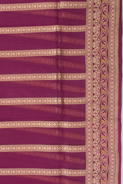 Banarasi Kora Organza Vertical Lines Purple Saree