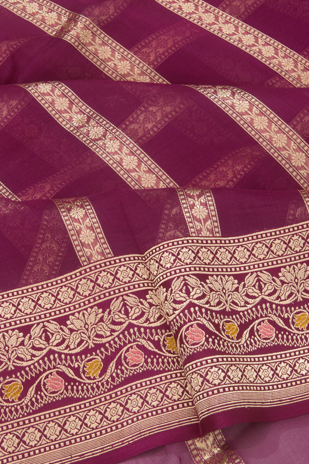 Banarasi Kora Organza Vertical Lines Purple Saree