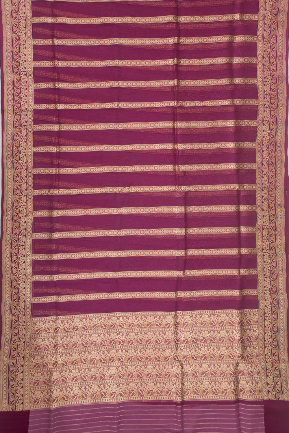 Banarasi Kora Organza Vertical Lines Purple Saree