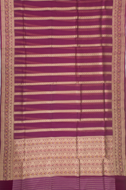 Banarasi Kora Organza Vertical Lines Purple Saree