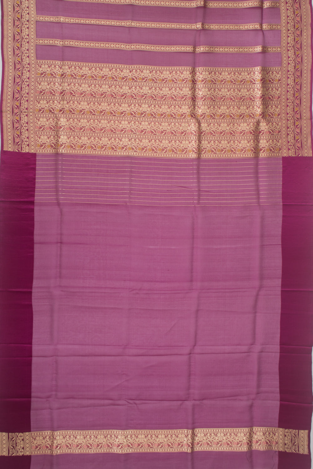 Banarasi Kora Organza Vertical Lines Purple Saree