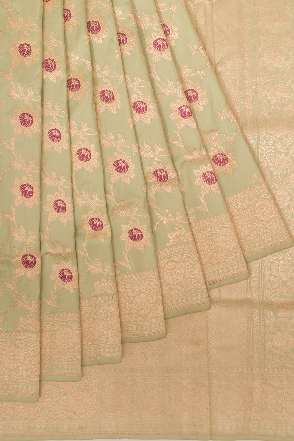 Banarasi Silk Jaal Kadwa Pista Green Saree