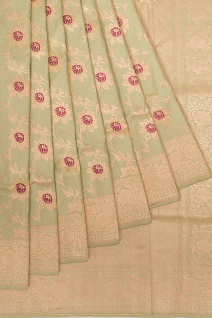 Banarasi Silk Jaal Kadwa Pista Green Saree