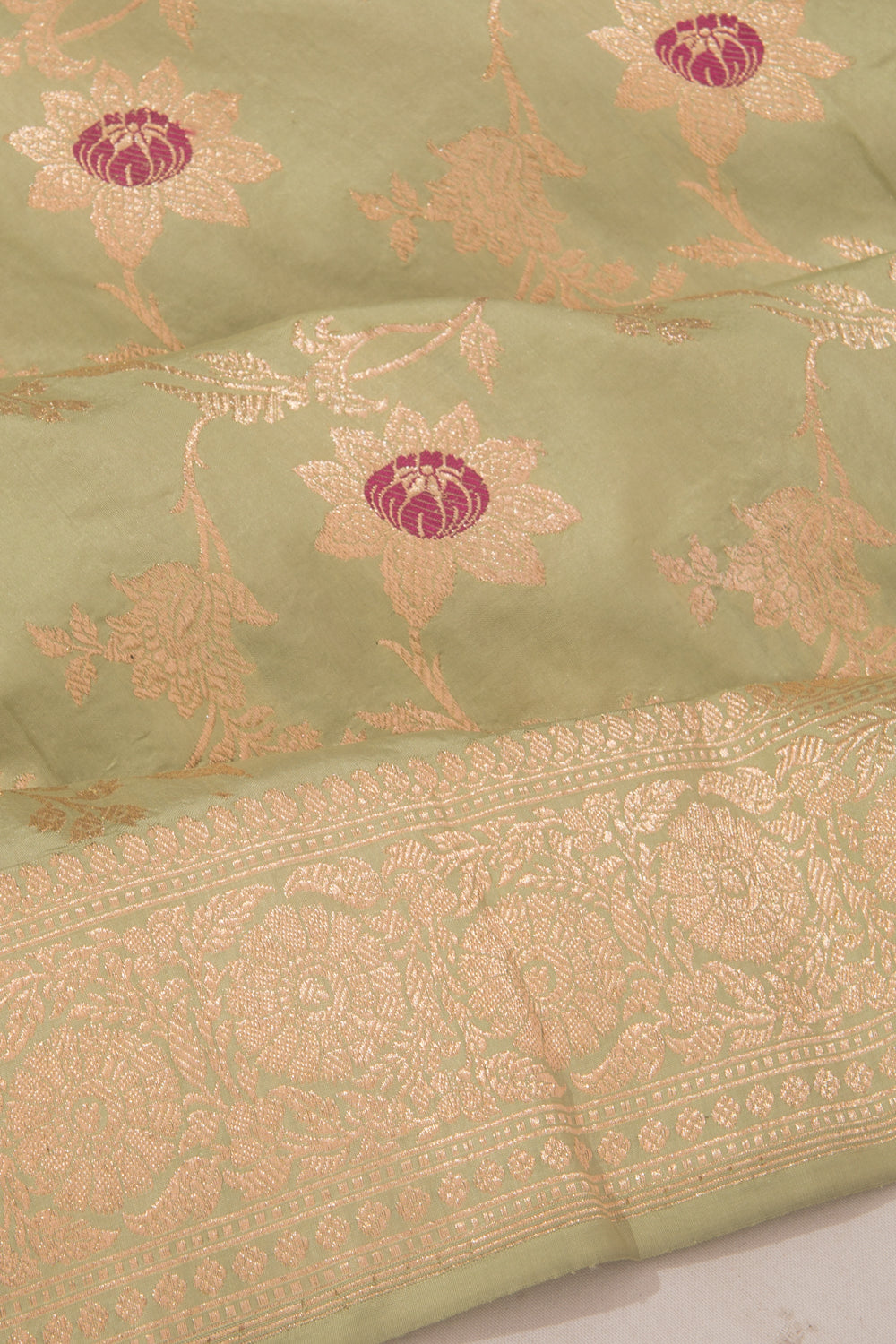 Banarasi Silk Jaal Kadwa Pista Green Saree