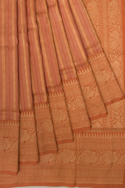 Banarasi Silk Vertical Lines Pastel Orange Saree