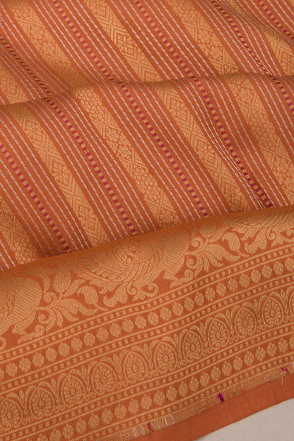Banarasi Silk Vertical Lines Pastel Orange Saree