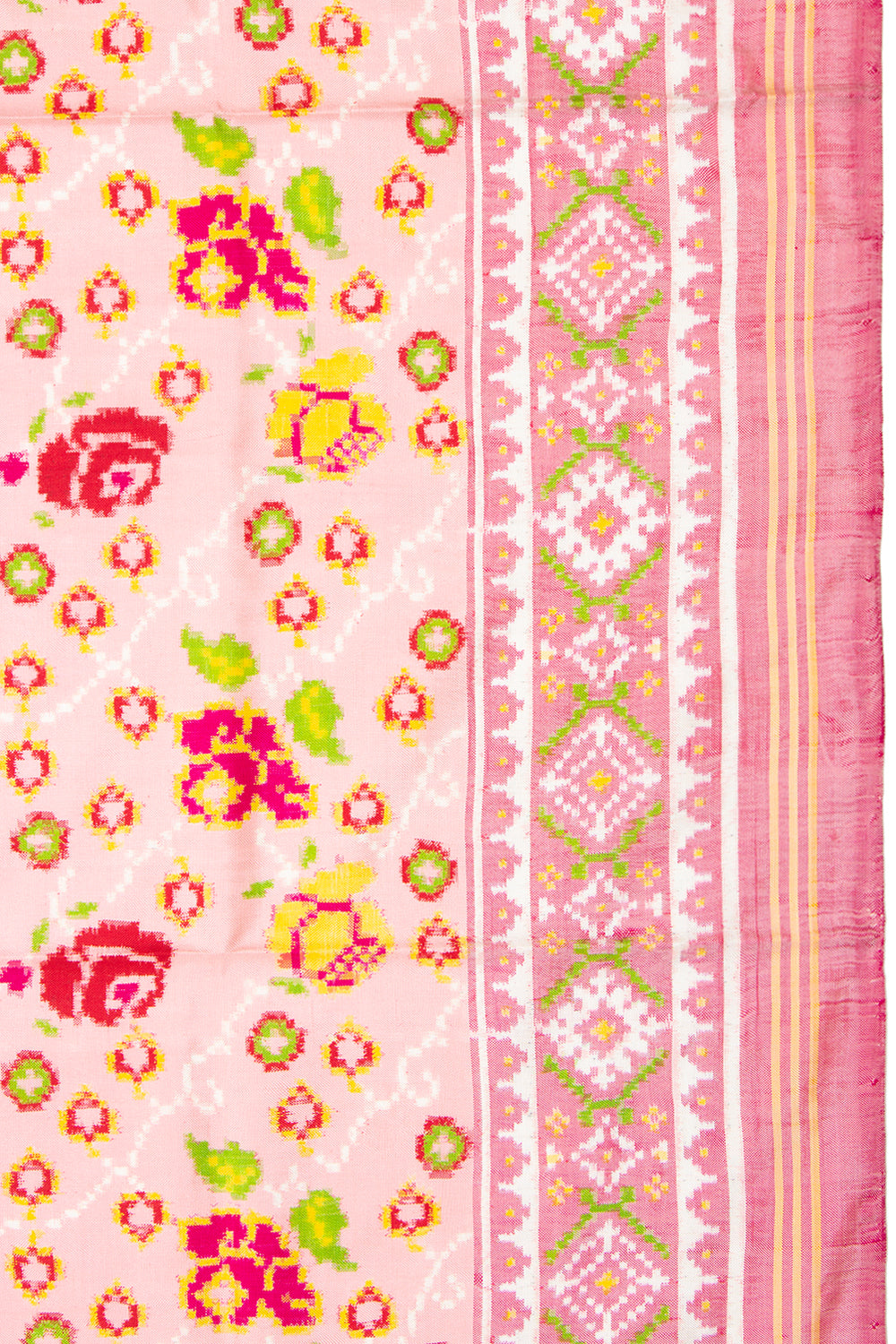 Patan Patola Silk Double Ikat Phool Bhat Baby Pink Saree