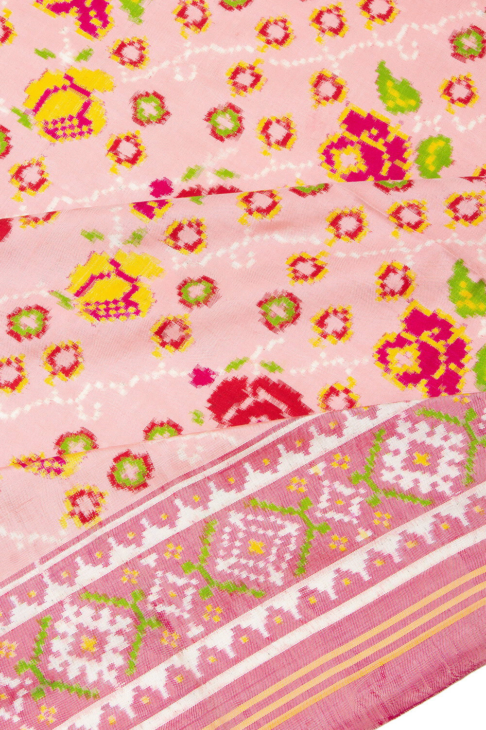 Patan Patola Silk Double Ikat Phool Bhat Baby Pink Saree