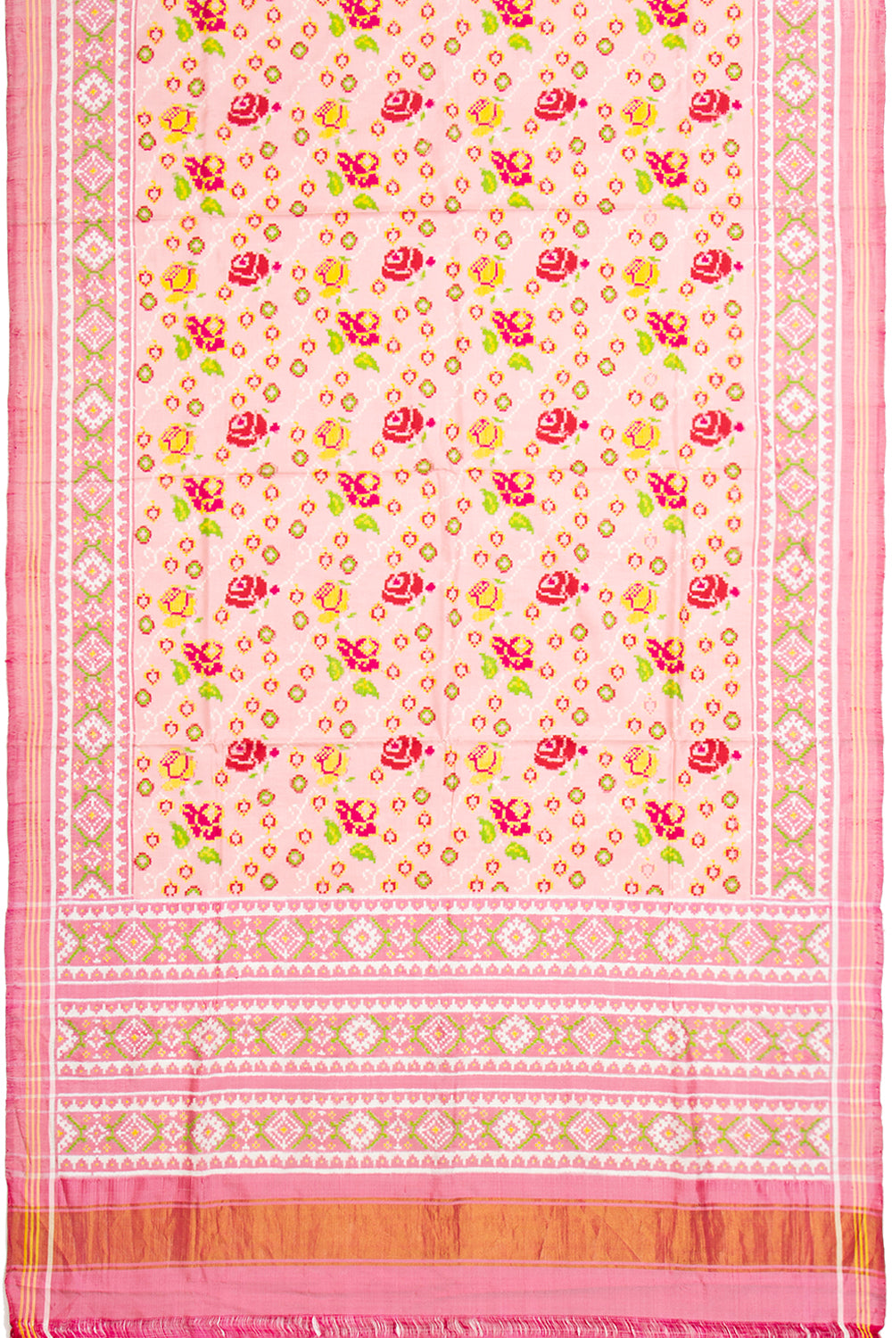 Patan Patola Silk Double Ikat Phool Bhat Baby Pink Saree