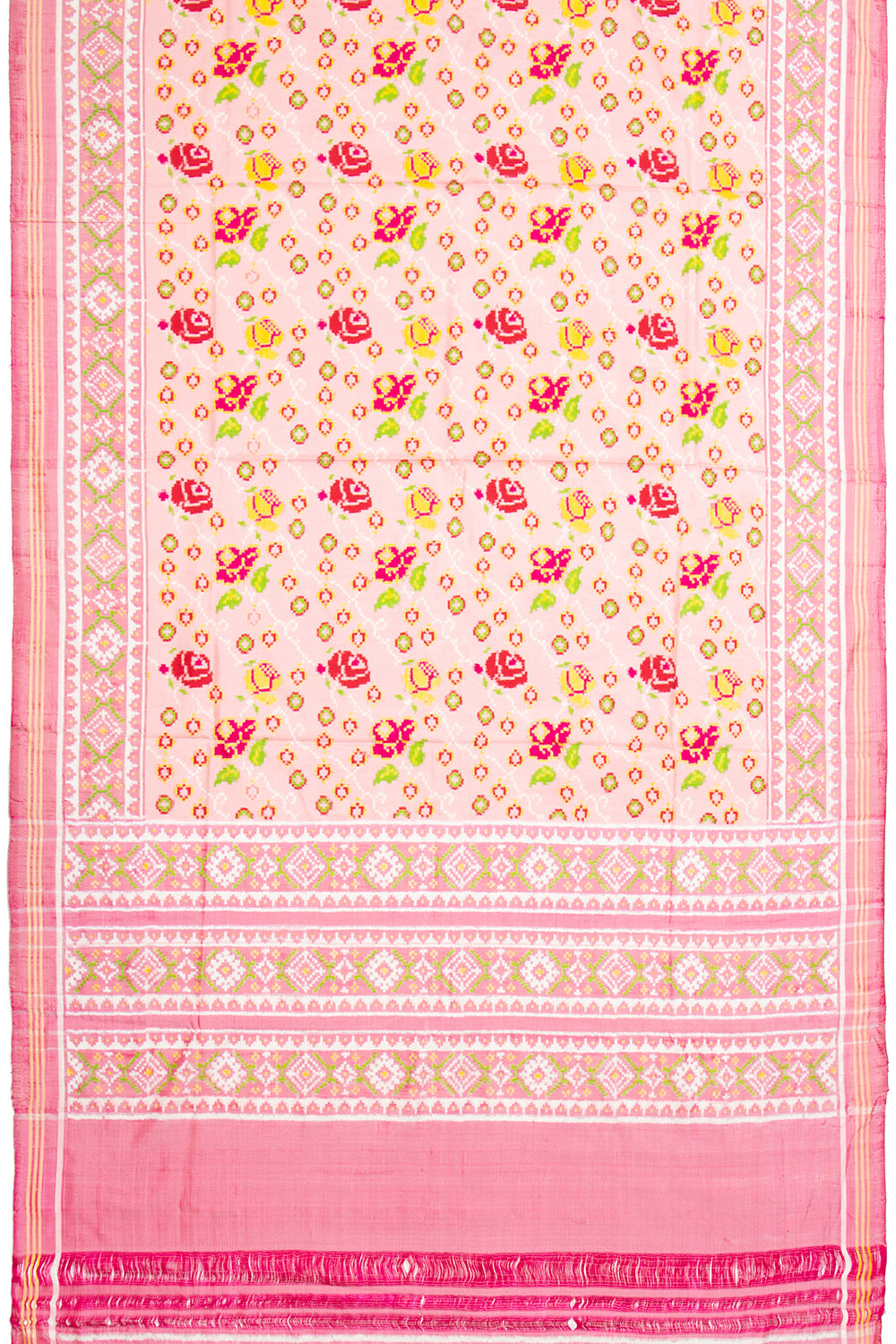 Patan Patola Silk Double Ikat Phool Bhat Baby Pink Saree
