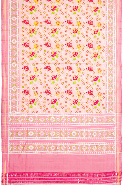 Patan Patola Silk Double Ikat Phool Bhat Baby Pink Saree