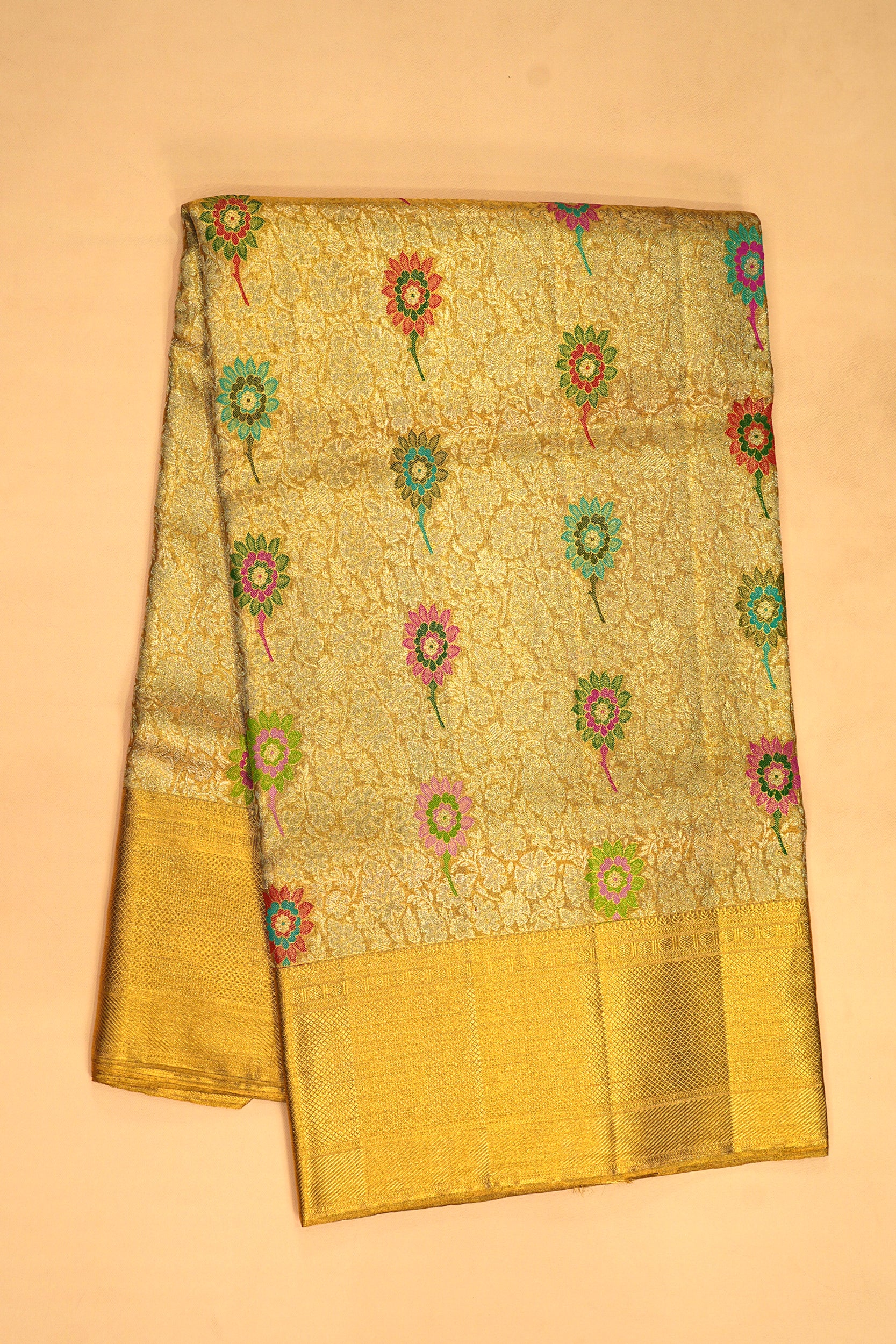 Kanchipuram Silk Tissue Brocade Gold Saree