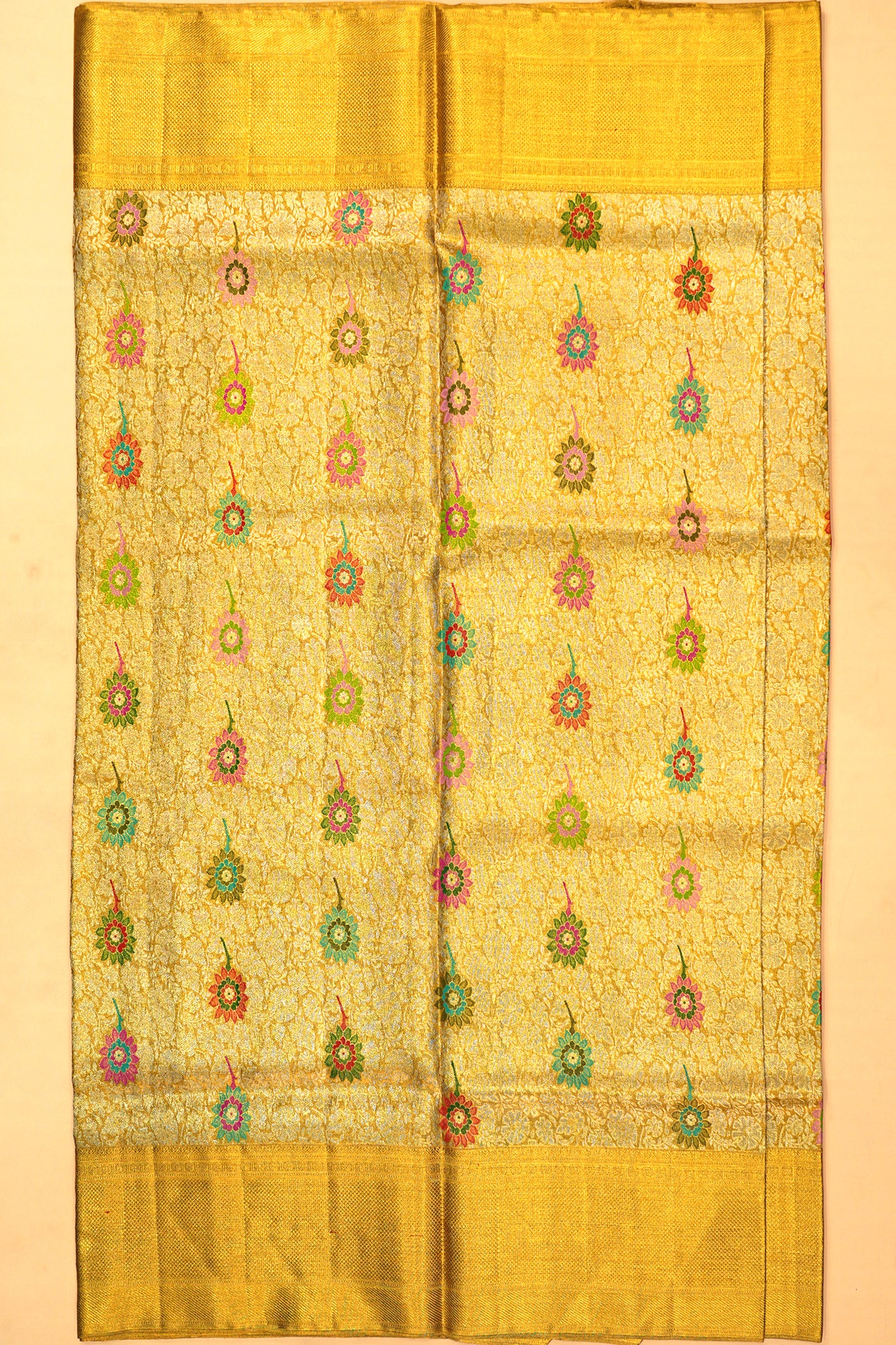 Kanchipuram Silk Tissue Brocade Gold Saree