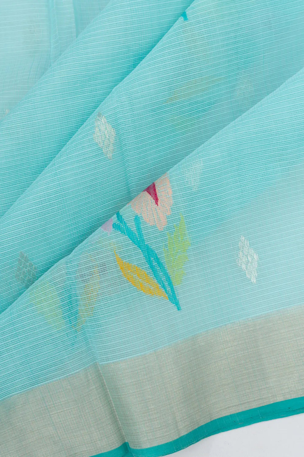 Zari Kota Cotton Jamdani Butta Sky Blue Saree