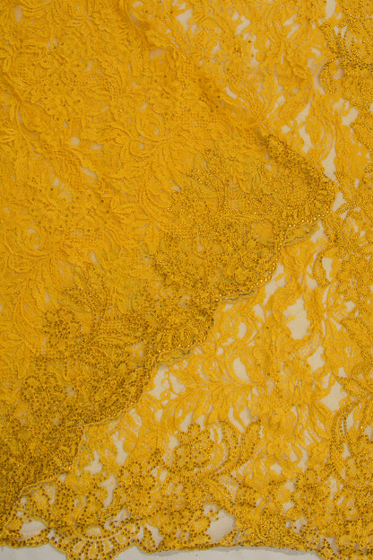 Chantilly Lace Yellow Saree With Stone Work