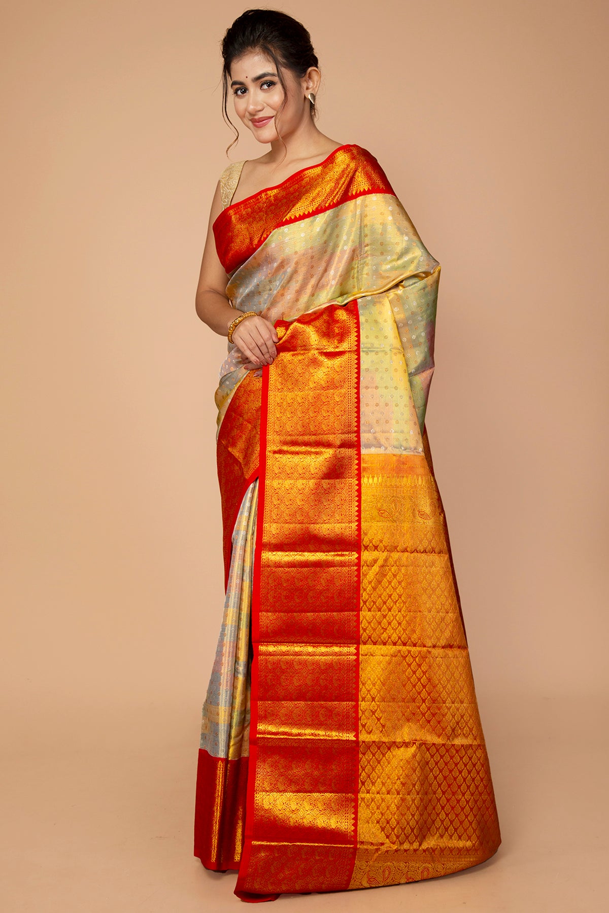 Kanchipuram Silk Tissue Butta Multicolour Saree