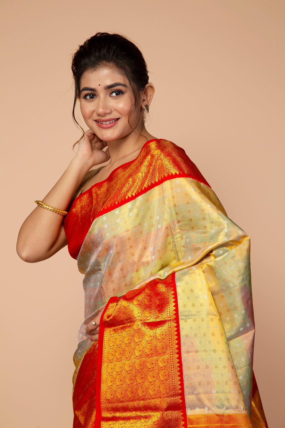 Kanchipuram Silk Tissue Butta Multicolour Saree