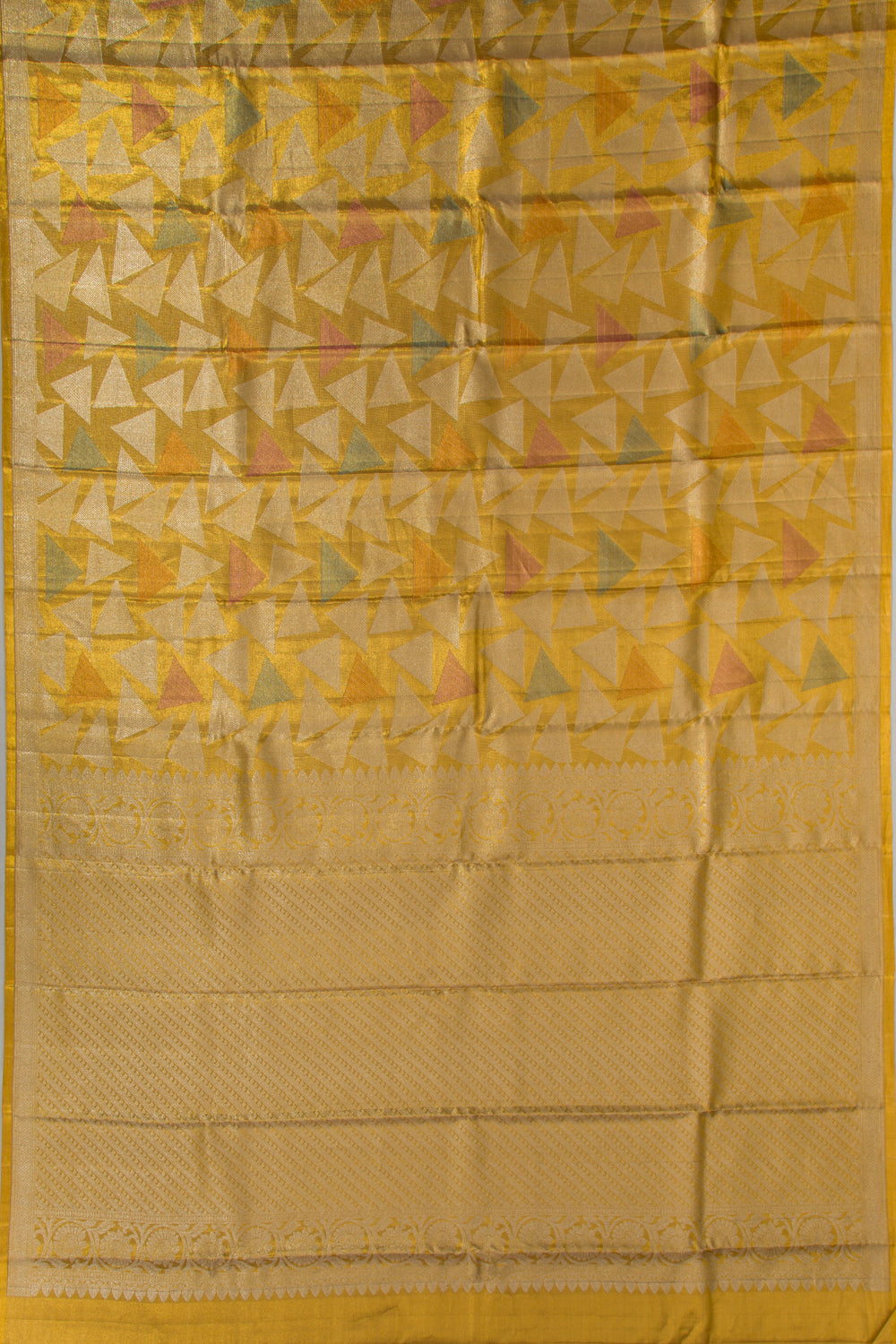 Kanchipuram Silk Tissue Geometrical Brocade Gold Saree