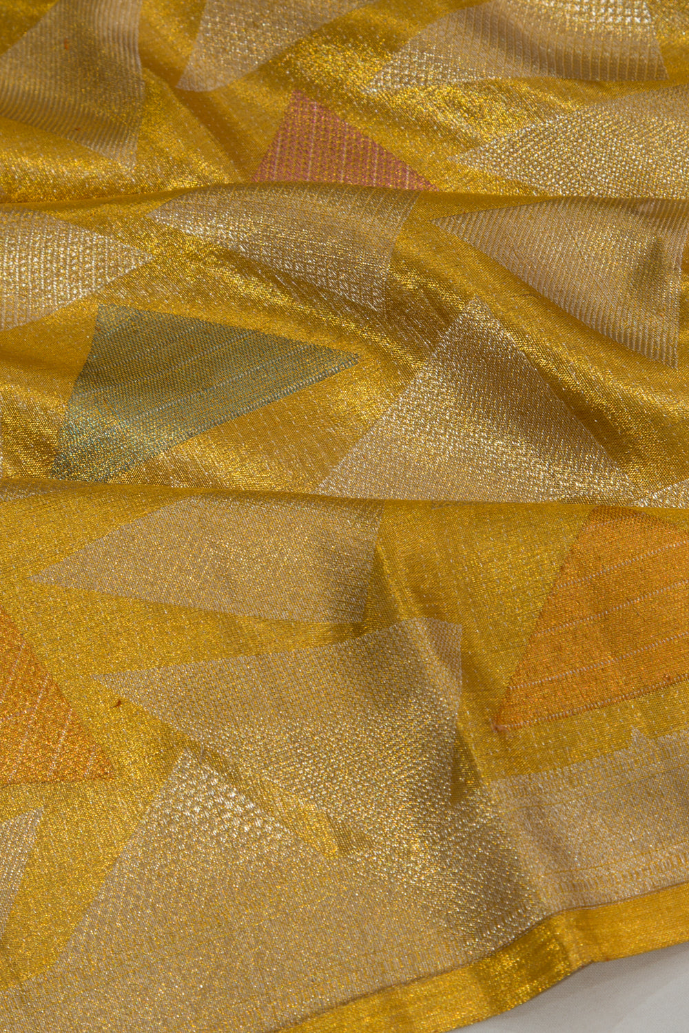Kanchipuram Silk Tissue Geometrical Brocade Gold Saree