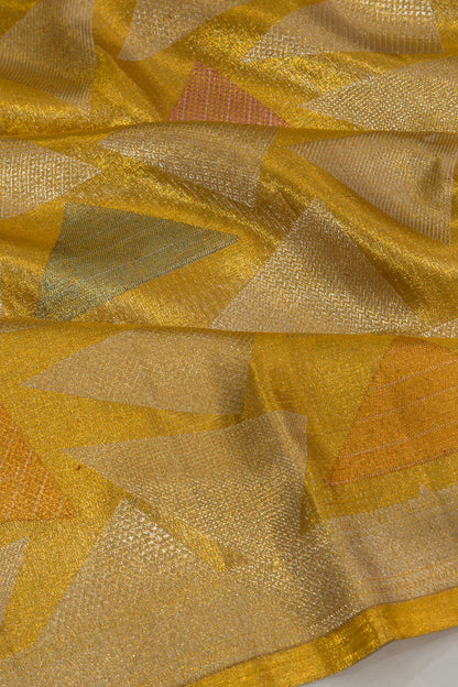Kanchipuram Silk Tissue Geometrical Brocade Gold Saree