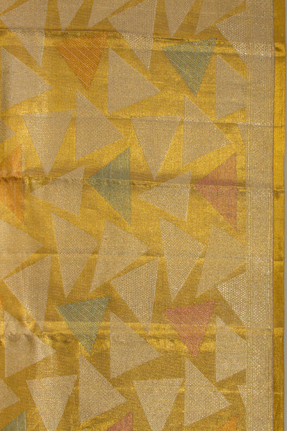 Kanchipuram Silk Tissue Geometrical Brocade Gold Saree