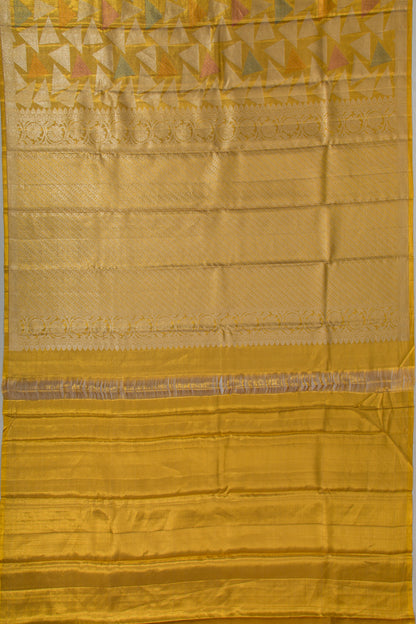 Kanchipuram Silk Tissue Geometrical Brocade Gold Saree