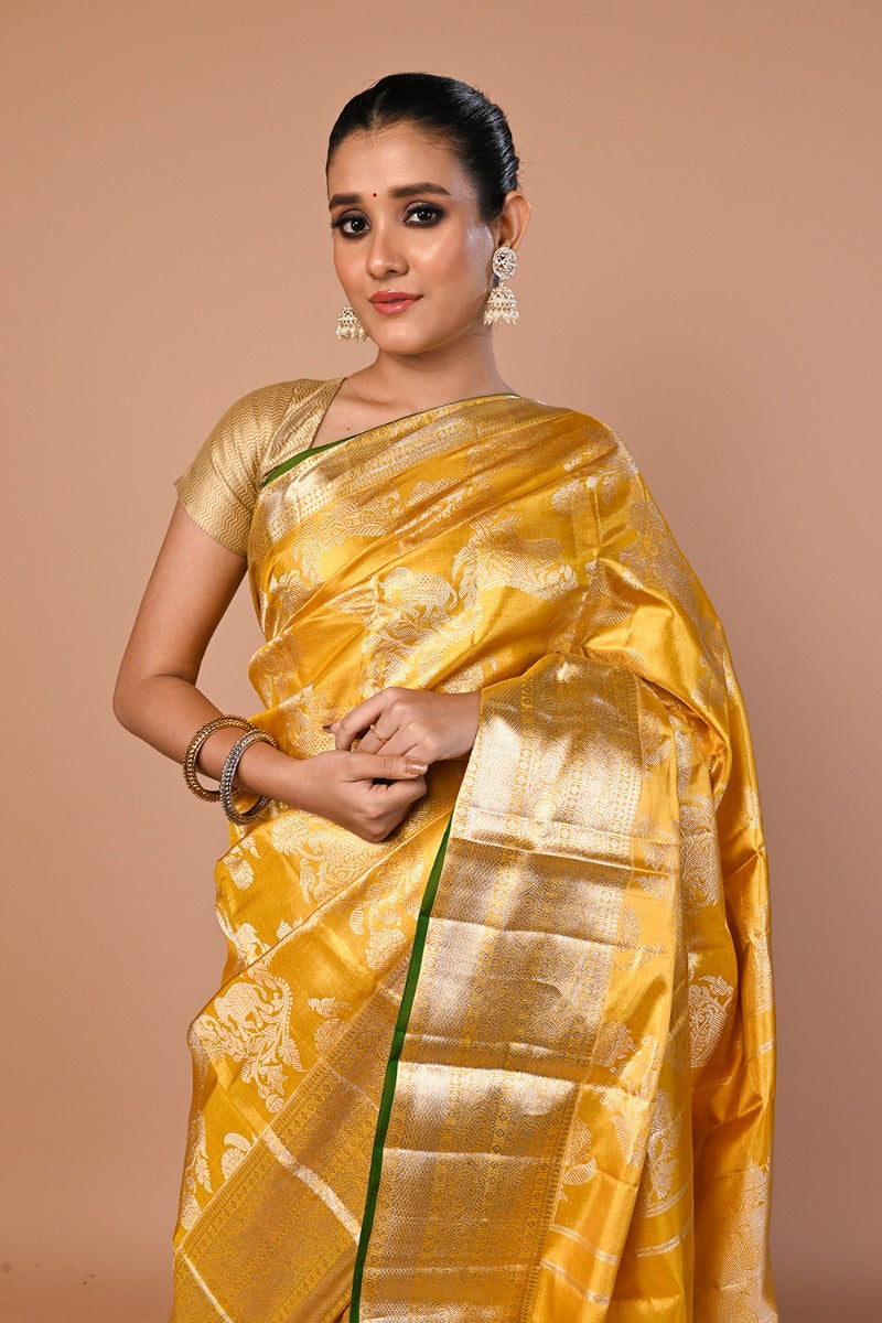 Kanchipuram Silk Tissue Jaal Gold Saree