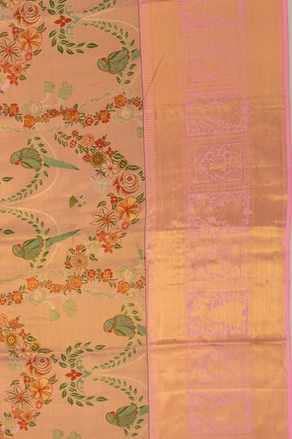 Taranga Kanchi Silk Tissue Jaal Baby Pink Saree