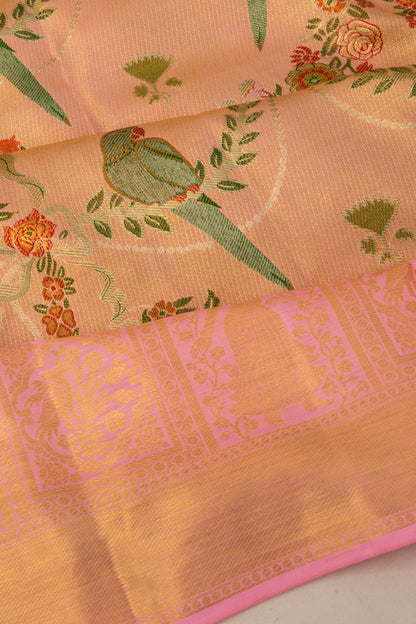 Taranga Kanchi Silk Tissue Jaal Baby Pink Saree