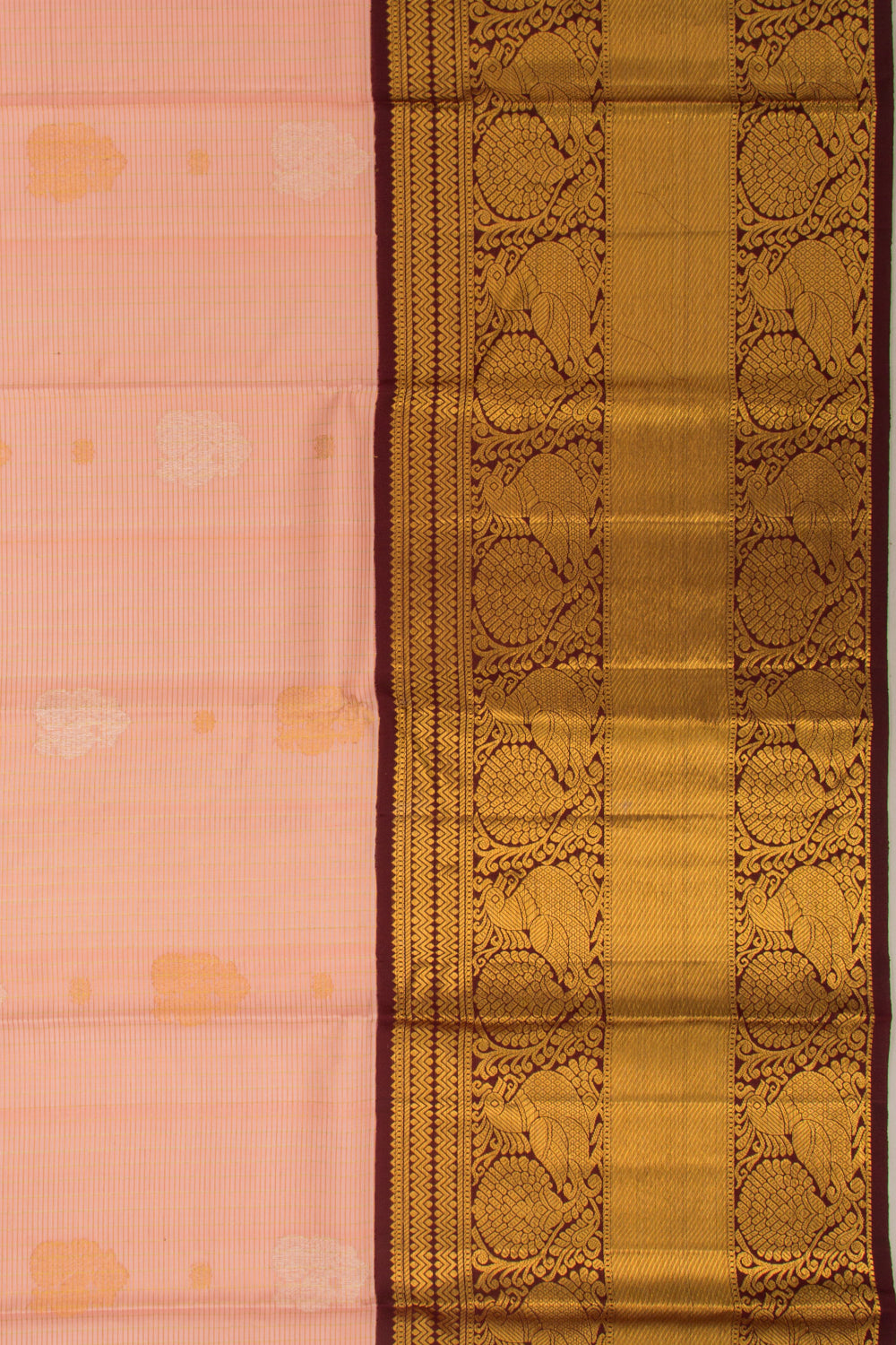 Kanchipuram Silk Checks And Butta Peach Saree