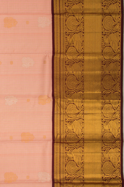 Kanchipuram Silk Checks And Butta Peach Saree