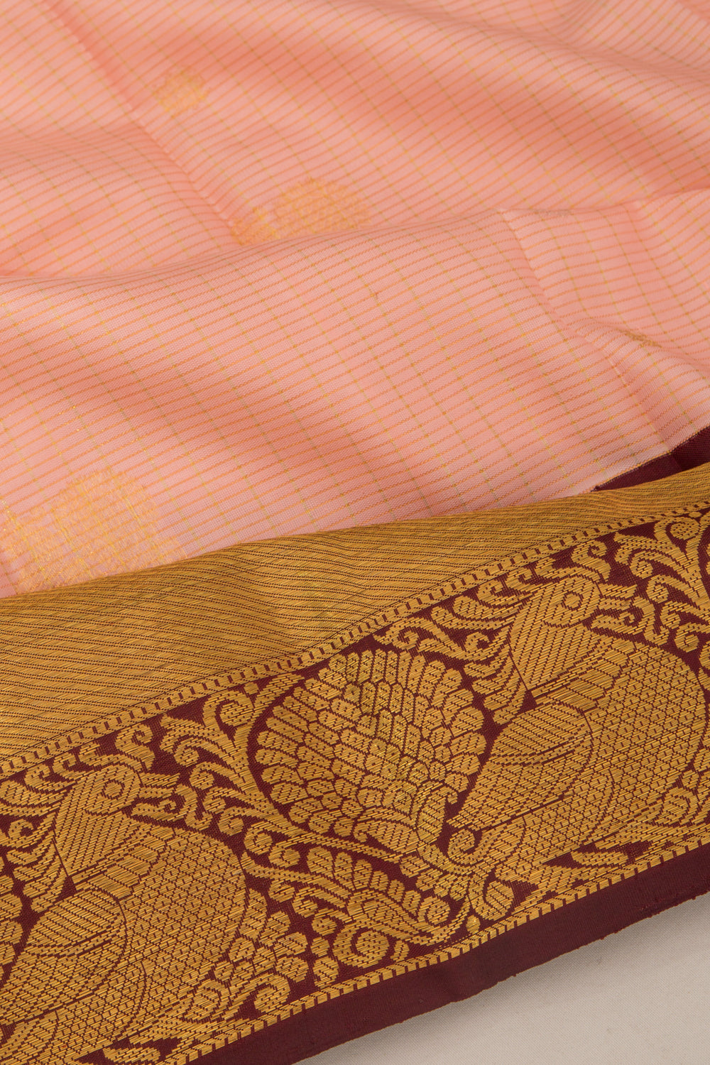 Kanchipuram Silk Checks And Butta Peach Saree