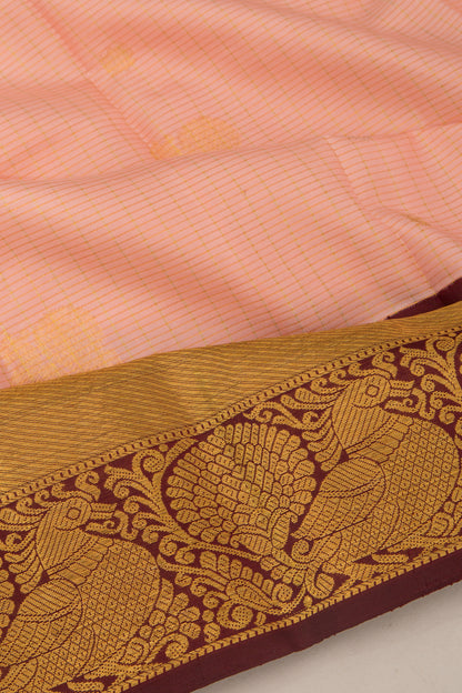 Kanchipuram Silk Checks And Butta Peach Saree