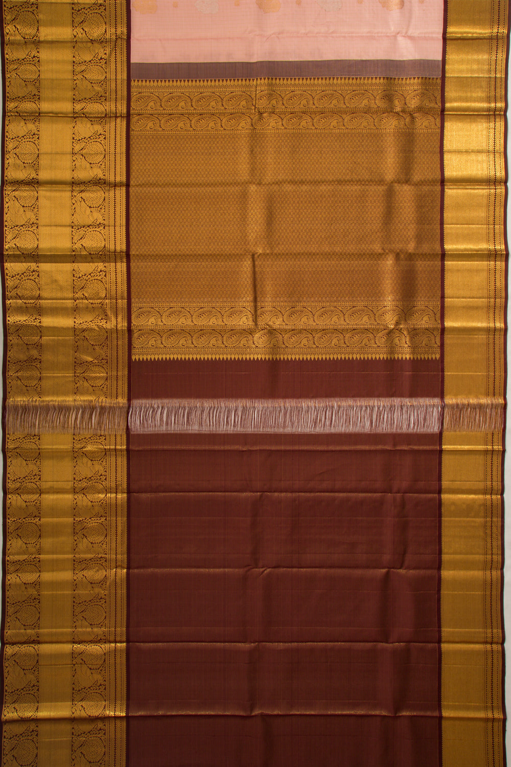 Kanchipuram Silk Checks And Butta Peach Saree